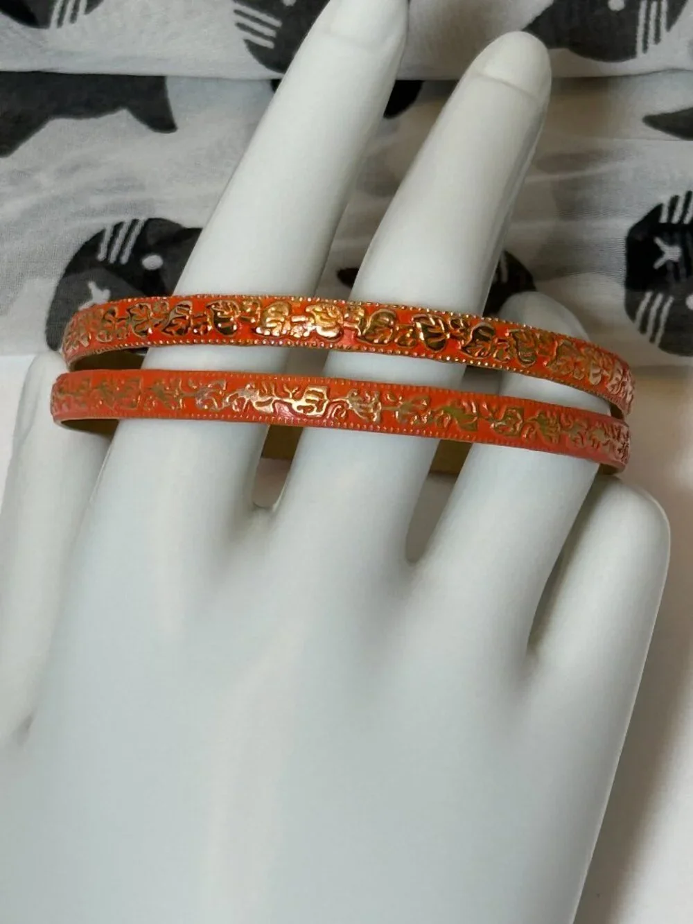 6 Orange Bangles Mix Match Stack Beaded Gold Toned Bracelets